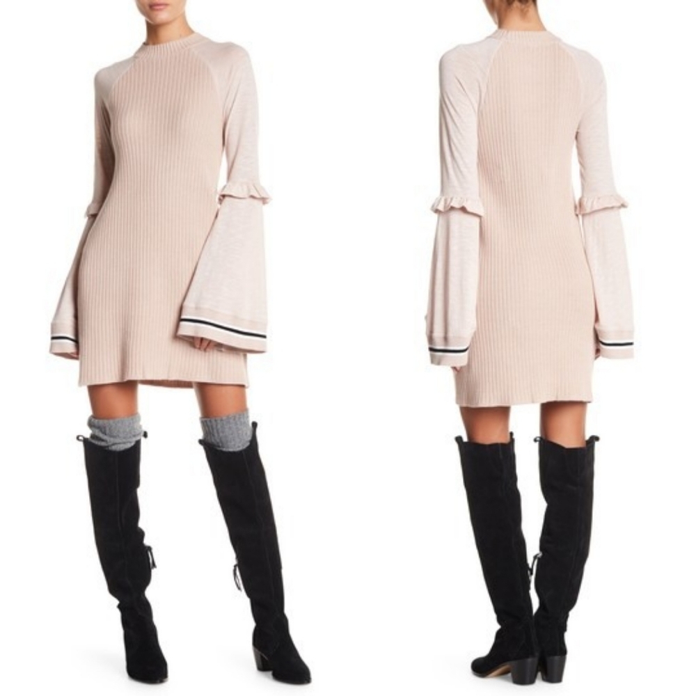 FREE PEOPLE Zou Bell Sleeve Knit Mini Dress S.